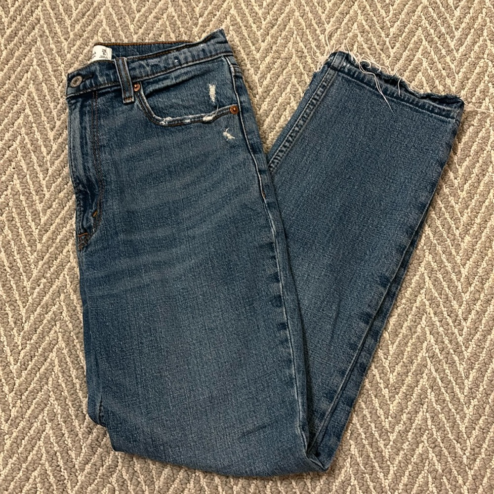 Medium Wash Abercrombie Ultra High Rise Ankle Straight Jeans